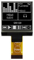 MIDAS DISPLAYS MCOT128128C1V-WM Graphic OLED, 128 x 128 Pixels, White on Black, 3V, I2C, Parallel, SPI, 33.8mm x 36.5mm, -40 °C
